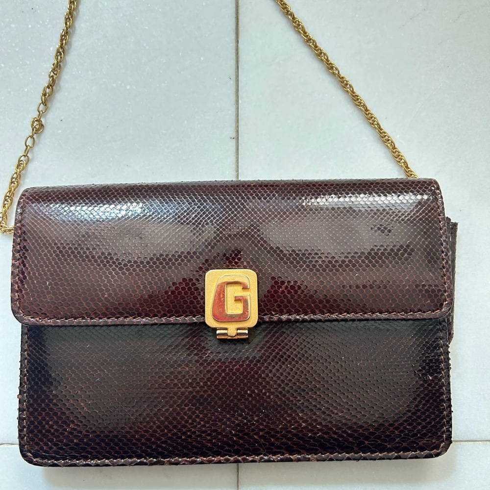 Authentic Vintage Snake Skin Bag 24k Plated Gold
